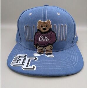 GC Colorado Blue Faux Suede Hat Raised‎ Embroidered Bear New Without Tags